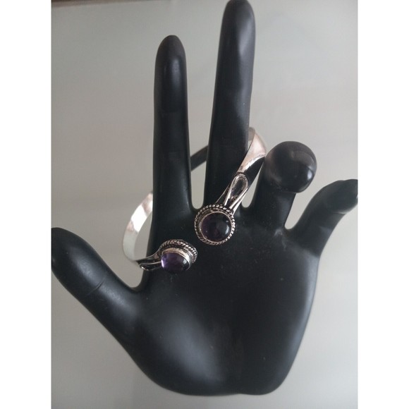 Amethyst Gemstone 925 Silver Plated Cuff Bracelet Beauty Jewelry - Picture 2 of 4